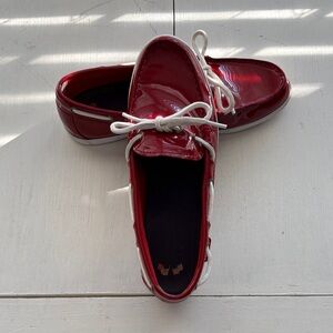 Cole Haan Red Patent Leather Boat Shoes with White Laces